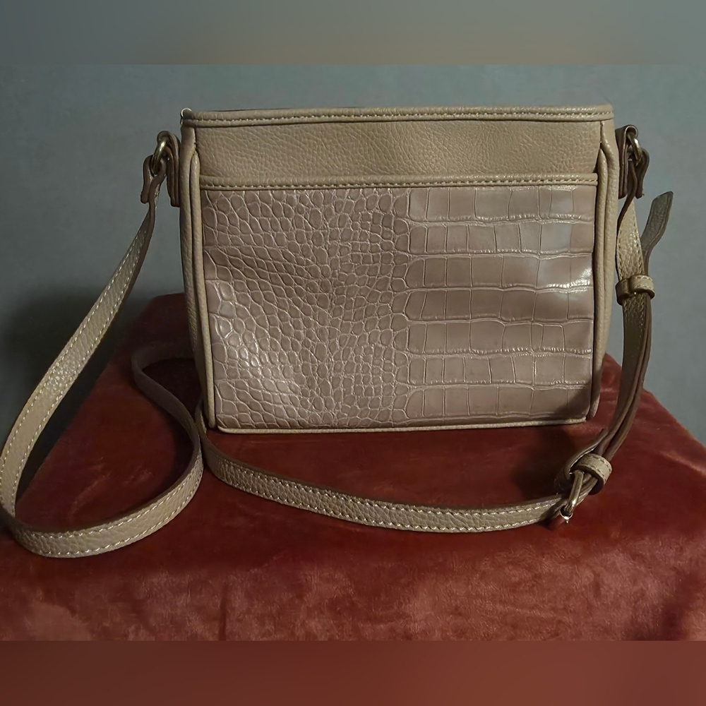 Anne Klein Beige Crocodile-Pattern Crossbody Bag